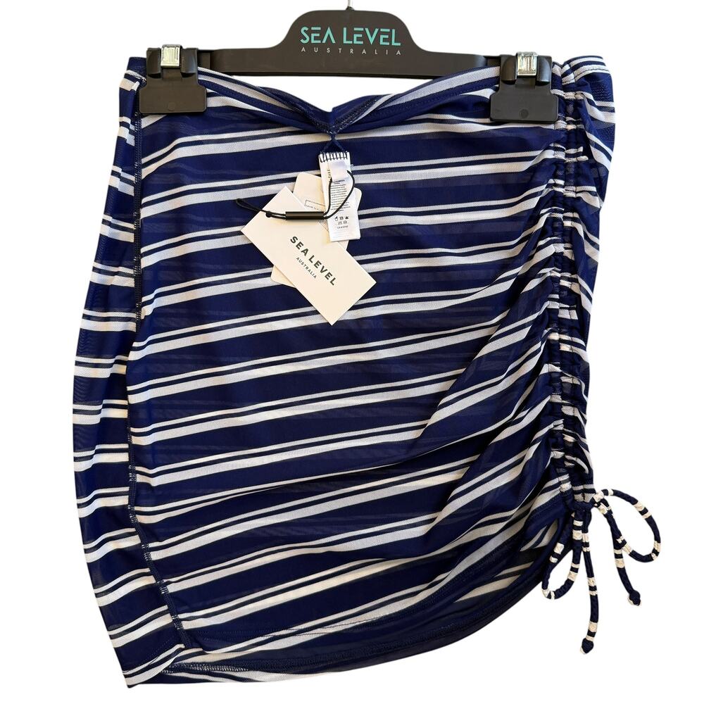 NWT SEA LEVEL AUSTRALIA DRAWSTRING MINI MESH SKIRT SMALL NAVY